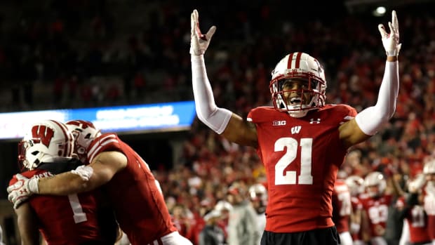 Caesar Williams celebrates at Camp Randall.